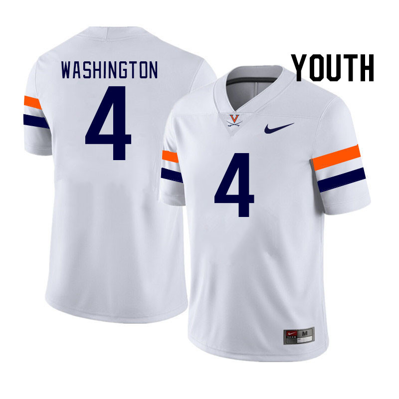 Youth #4 Malik Washington Virginia Cavaliers College Football Jerseys Stitched Sale-White